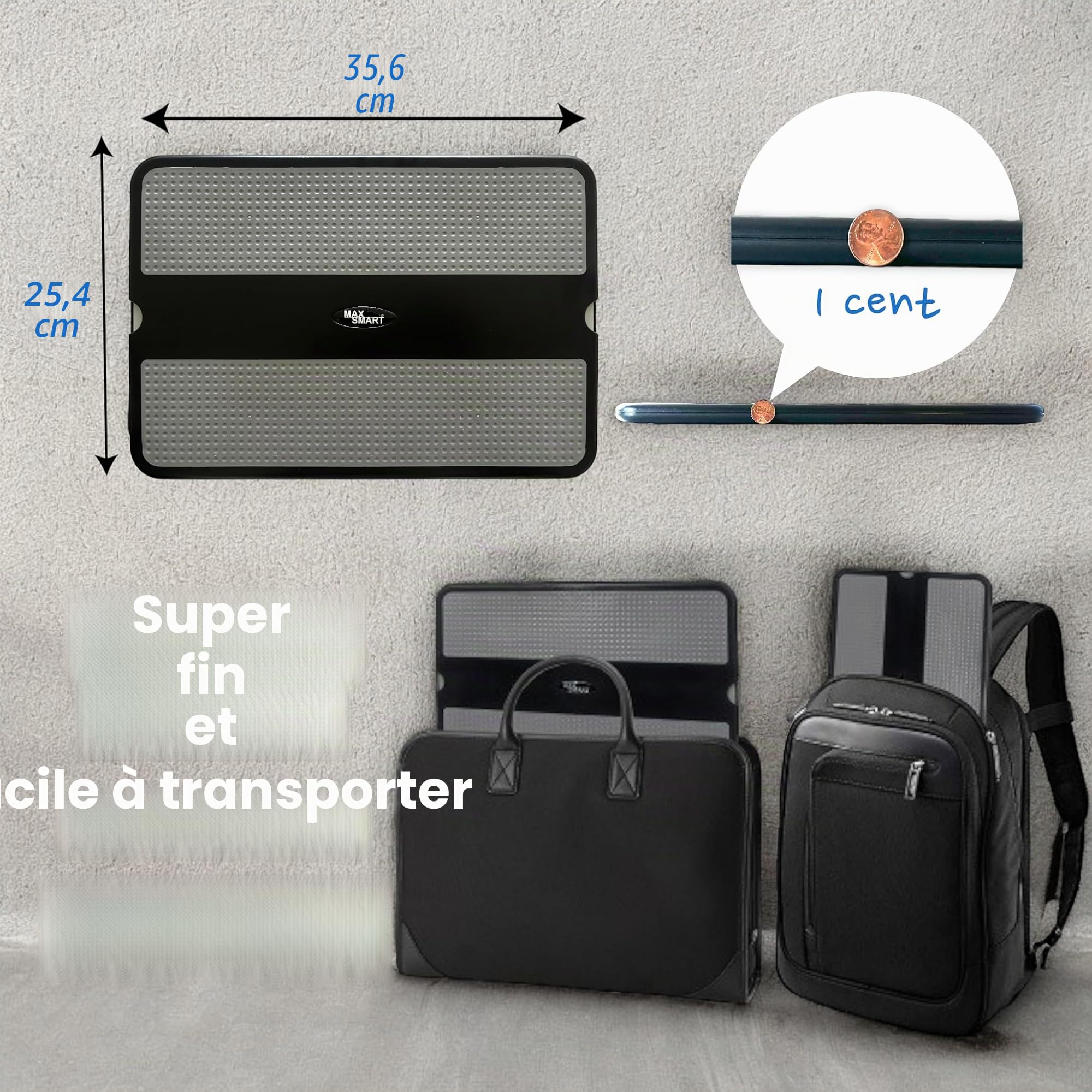 Max Smart Tapis Portable pour Ordinateur Portable avec Plateau de Souris rétractable, Bouclier Thermique antidérapant