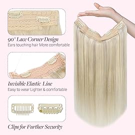 GOO GOO Wire Hair Extensions Human Hair, 17A/60A Ash Blonde mix Platinum Blonde Highlighted 14inch 75g, Invisible Wire Hair Extensions with Transparent, Seamless Fish Line Hairpiece