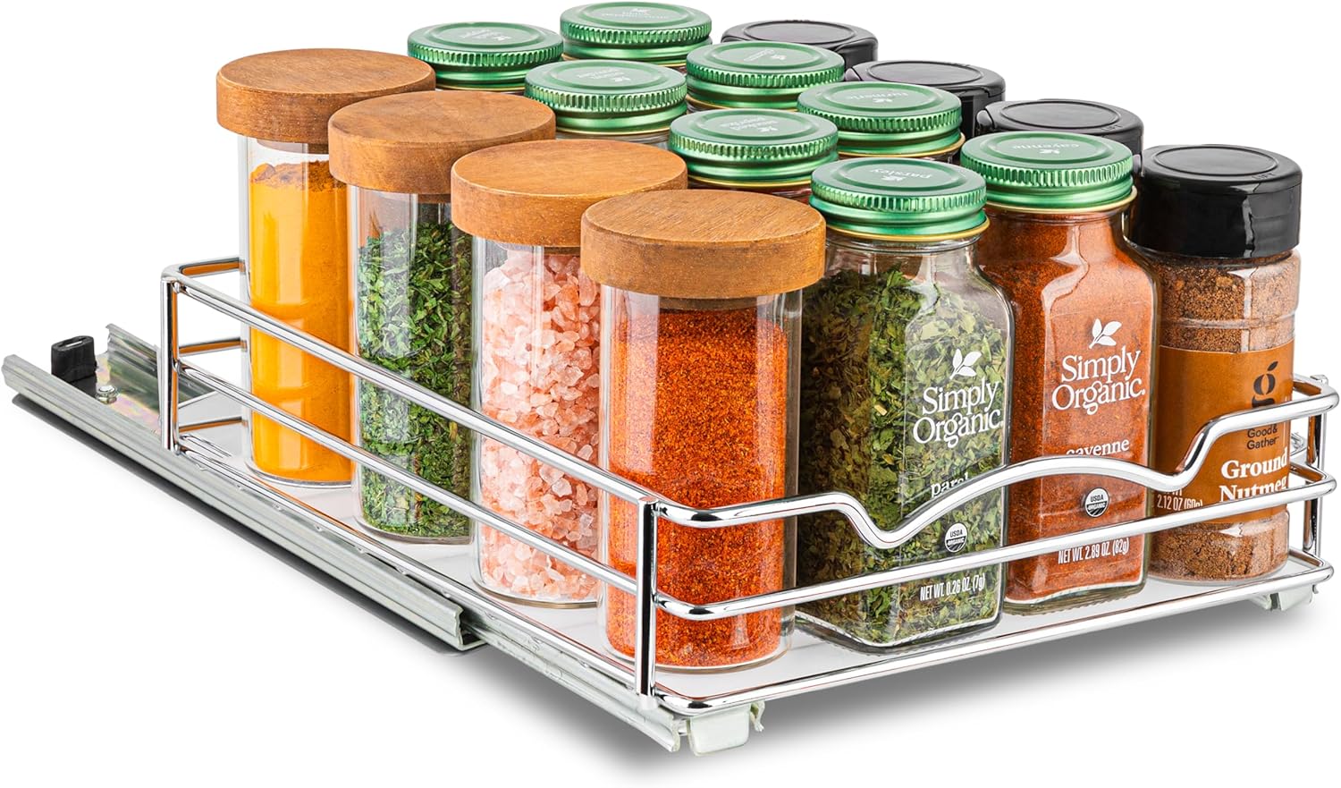 HOLDN’ STORAGE Premium Pull-Out Spice Rack – 8.5″ W x 8.87″ D – Anti-Rust Chrome Finish – Heavy Duty with Lifetime Limited Warranty – Fits 4 Rows of Standard Spice Jars HOLDN’ STORAGE Premium Pull-Out Spice Rack – 8.5″ W x 8.87″ D – Anti-Rust Chrome Finish – Heavy Duty with Lifetime Limited Warranty – Fits 4 Rows of Standard Spice Jars