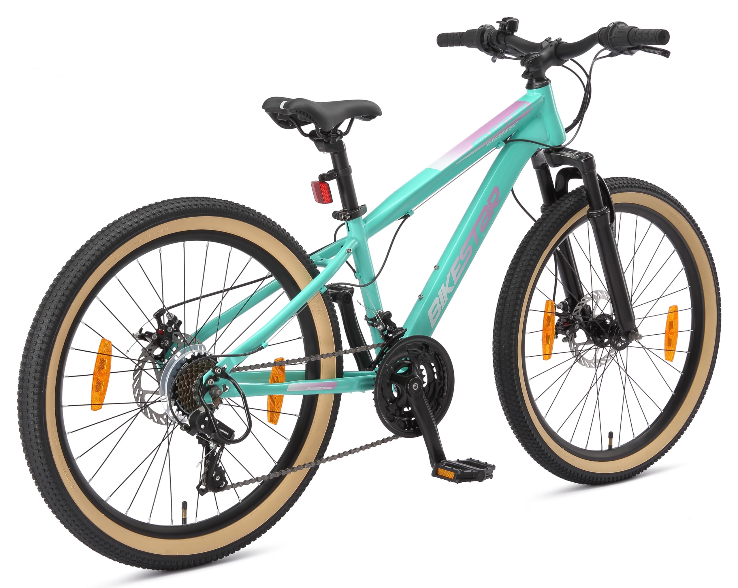 BIKESTAR Kinder Fahrrad Mountainbike 21 Gang Shimano, Scheibenbremse ab 8 Jahre | 24 Zoll Kinderrad MTB | RISIKOFREI TESTEN
