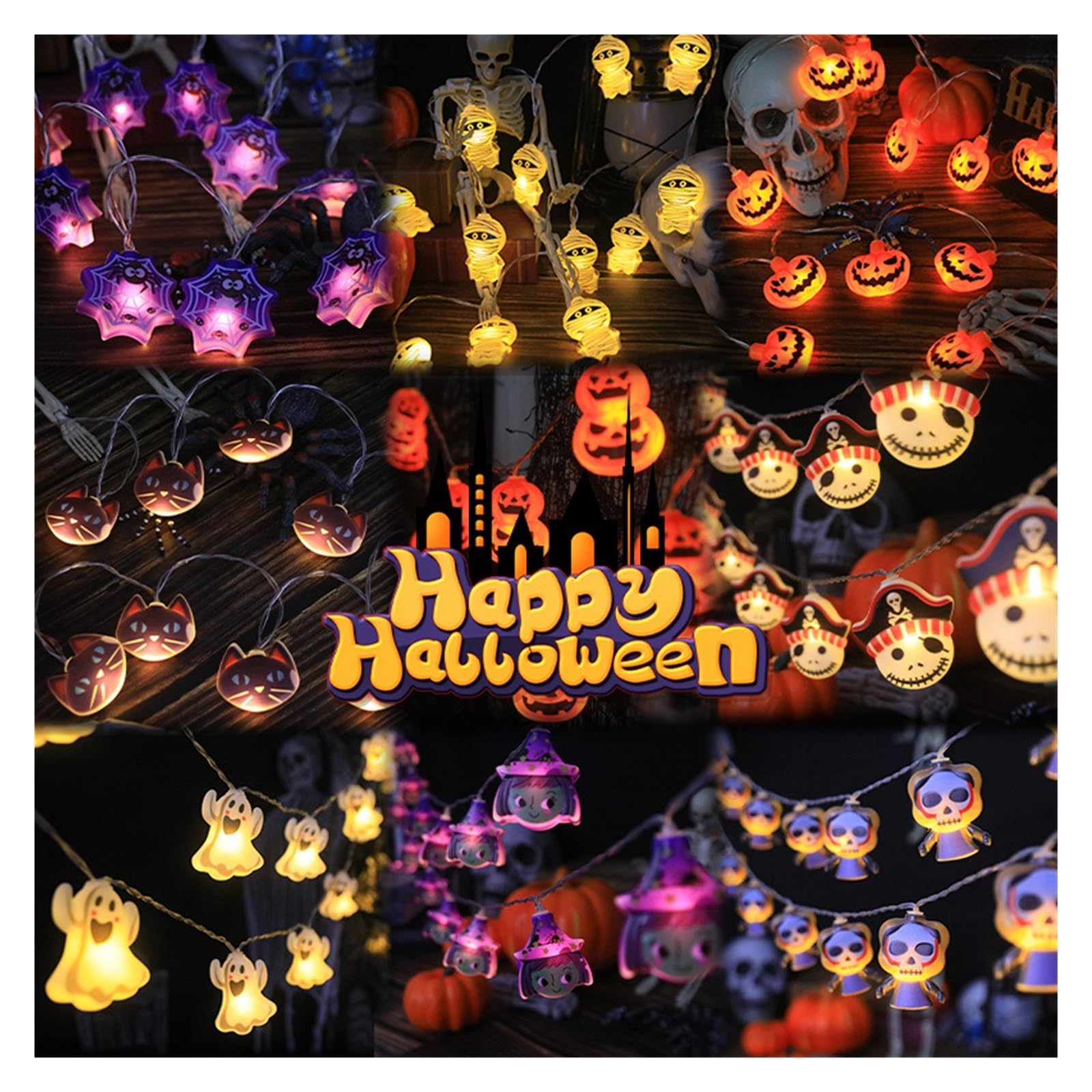 Guirlande Lumineuse Halloween En Forme De Citrouille - 10 LED - 1,5 M - Alimentation USB - Mode Constant - Décoration Effrayante