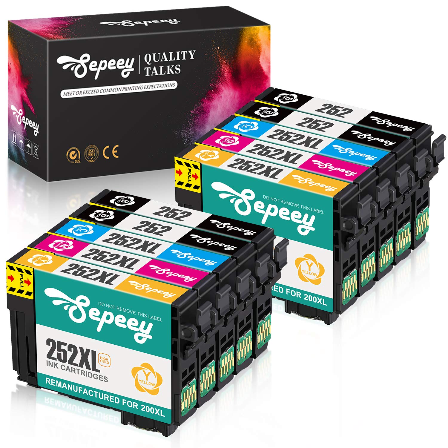 Sepeey T252xl Remanufactured Ink Cartridge Replacement for Epson 252XL 252 XL T252 T252XL to use with Workforce WF-3640 WF-3620 WF-7110 WF-7710 WF-7720 Printer (4BK, 2C, 2M, 2Y)