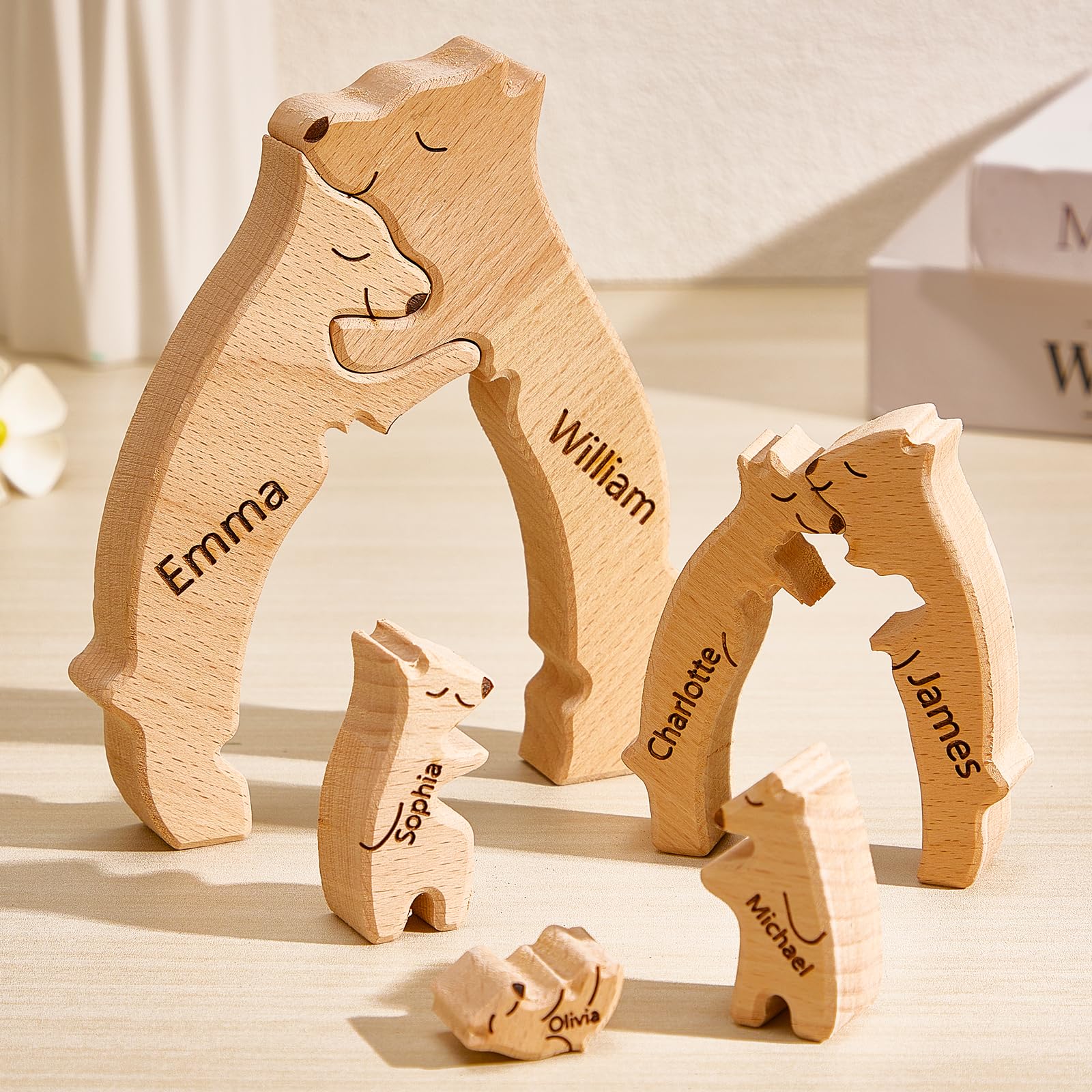 Rompecabezas Familiar De Madera Con Forma De Oso | Personalizado Con 2-10 Nombres | Regalo Para El Día De La Madre O Del Padre