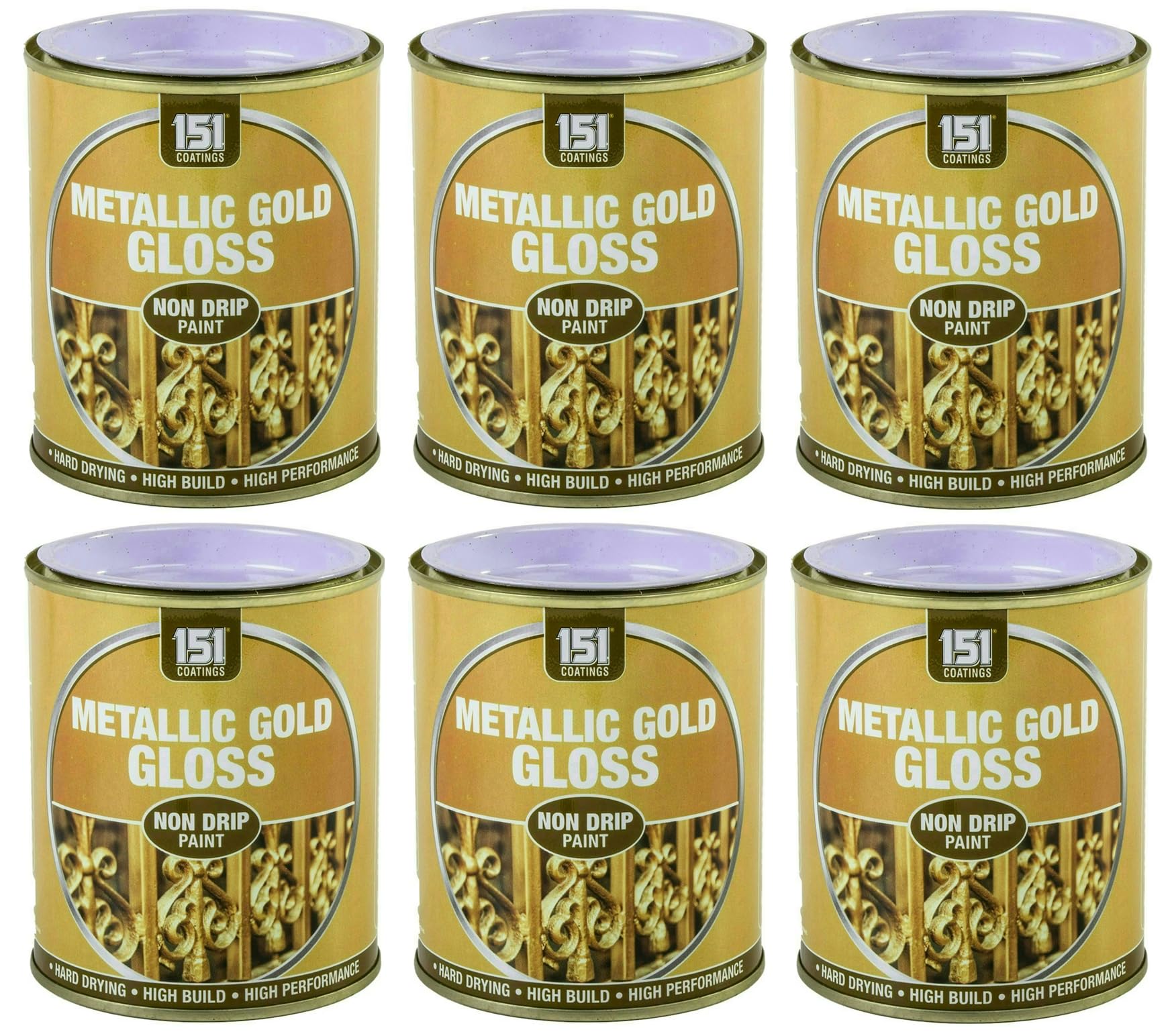 VARNOX, Metallic Gold Gloss Non-Drip Paint 300ml – Hard-Drying, High-Performance Gloss with Durable Hard-Build Formula – Ideal for Wood, Metal & Concrete – Interior & Exterior Use (6PCS)