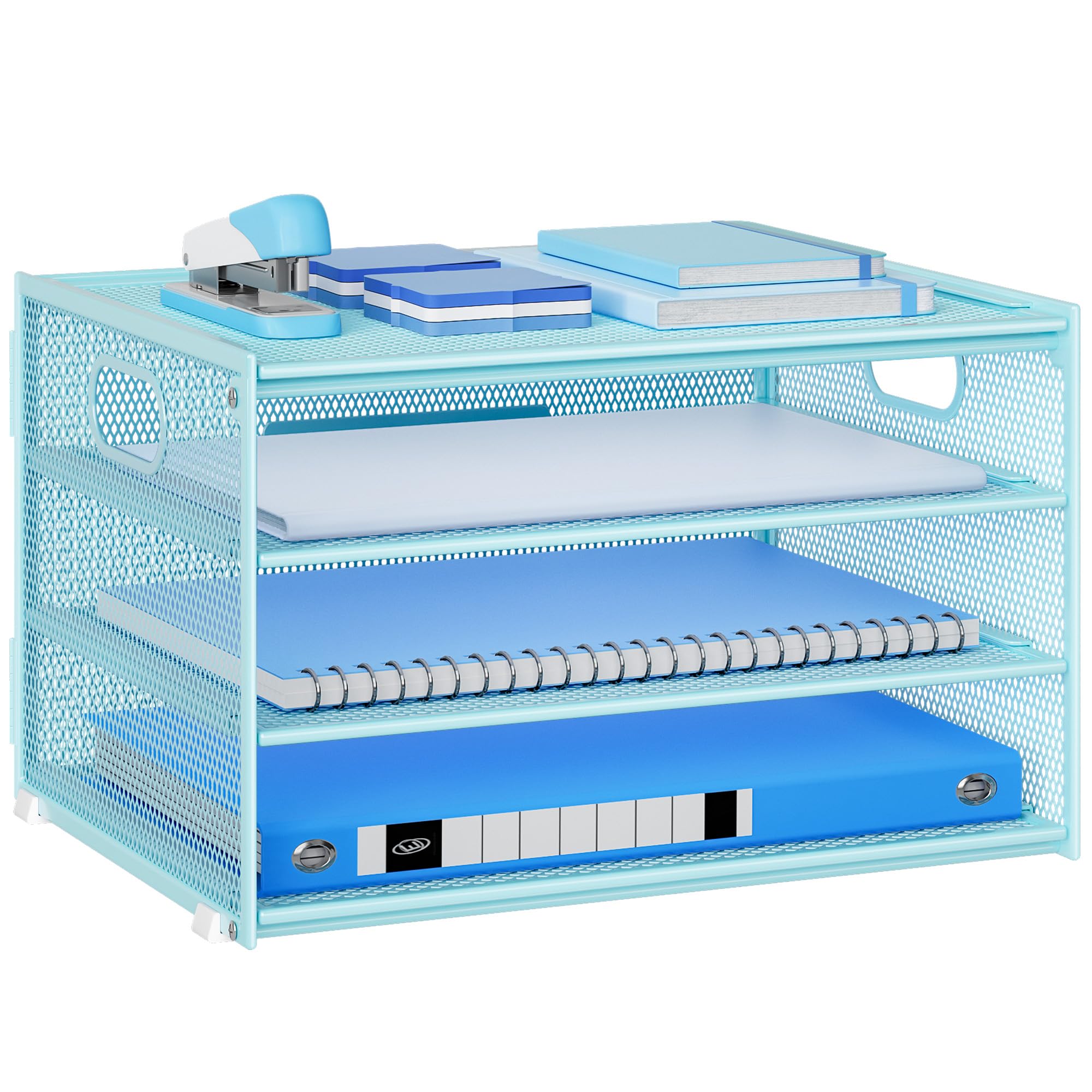 Lavatino 3-Tier Letter Tray Desk Organizer – Purple Mesh Metal Paper File Tray Organizer For Desk, Office Supplies & Home Organization | Fits A4/Letter Paper, Mail, Magazines And Office Accessories - View #5