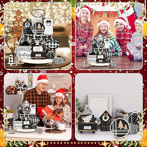 Miniatura 6 de Dandat Decoración de bandeja escalonada de Navidad, juego de decoraciones de bandeja escalonada de invierno, muñeco de nieve, copo de nieve, gnomo,