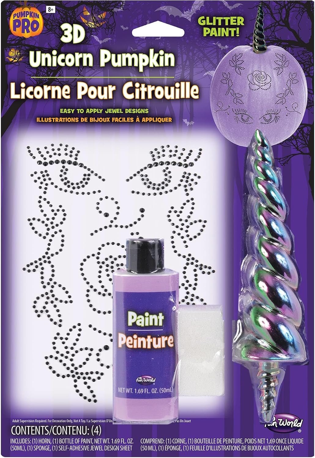 Fun World Glitter 3D Unicorn Pumpkin Decoration Kit | Black Horn