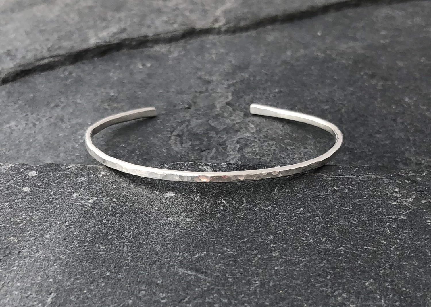 Sterling Silver Hammered Thin Cuff Stacking Bracelet