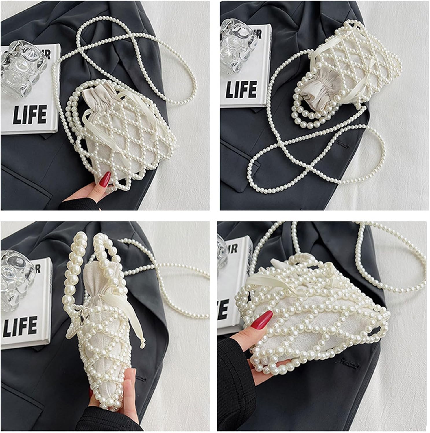 Luxury Pearl Bag Chain Bag Purse Evening Bags, Artificial Pearl Clutch Handmade Bags for Party Wedding Bridal Travel 10 - Image 6