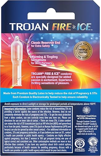 Miniatura 4 de Trojan Pleasure Fire  ICE - Condones de látex de alta calidad lubricados con doble acción 12 paquetes de 3 condones en cada paquete 36 condones en