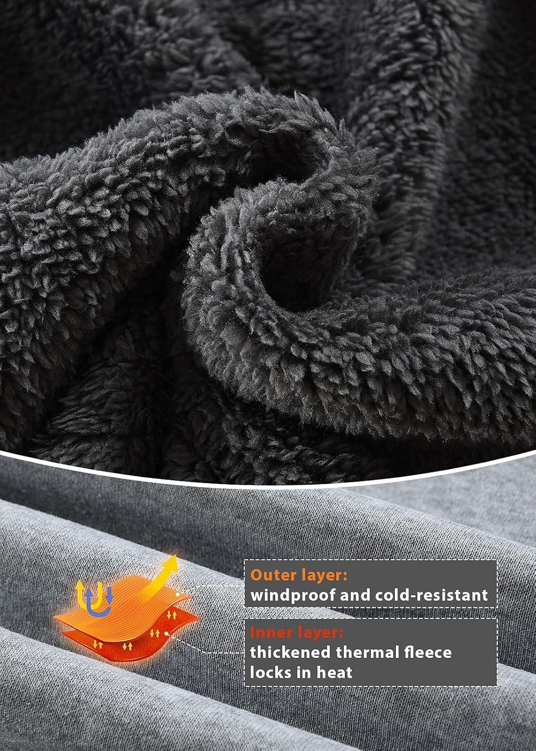 Men's Sherpa Jacket Heavyweight Zip Up Hoodie Fleece Hooded Sweatshirt with Pocket - Image 6