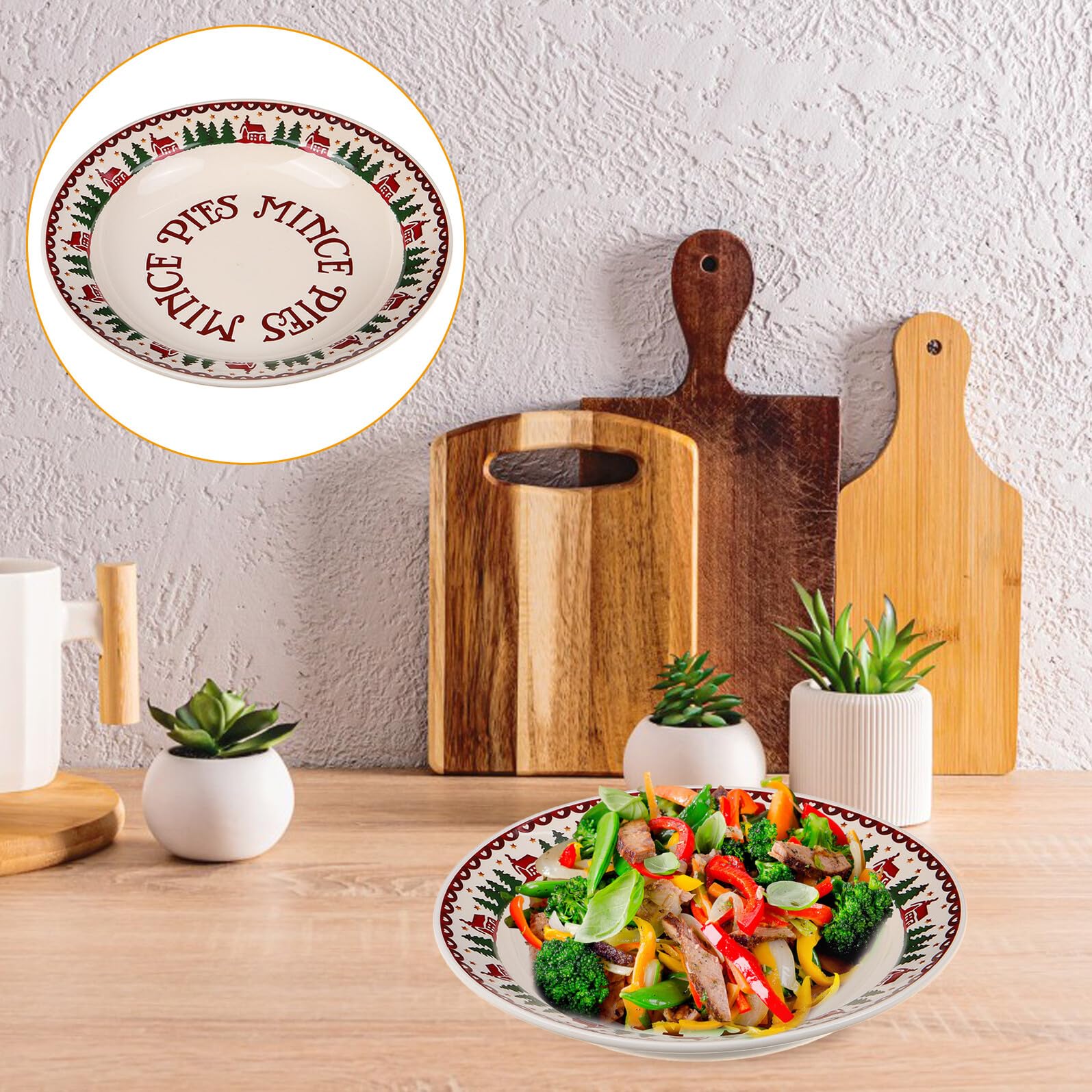 TOYANDONA Vajilla Navideña Plato de Cena Festivo Plato de Cerámica Navideño para Servir Comida Aperitivos Navideños