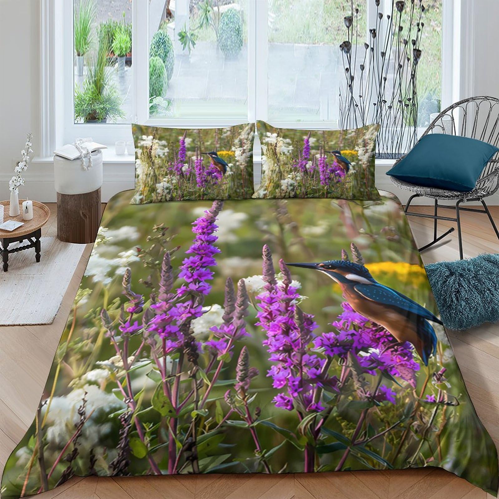 Ctjqhvkz Style-5 3D Printed Wildflowers Fitted Sheet Microfiber Soft Kingfisher Mattress Cover Bedroom Decor Anti-Slip Easy Care For Home Guest Room Single（135X200cm）
