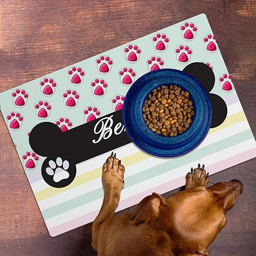 Miniatura 9 de Alfombrillas personalizadas de piel sintética para comida y agua, antideslizante e impermeable para nombrefoto, tapete personalizado para