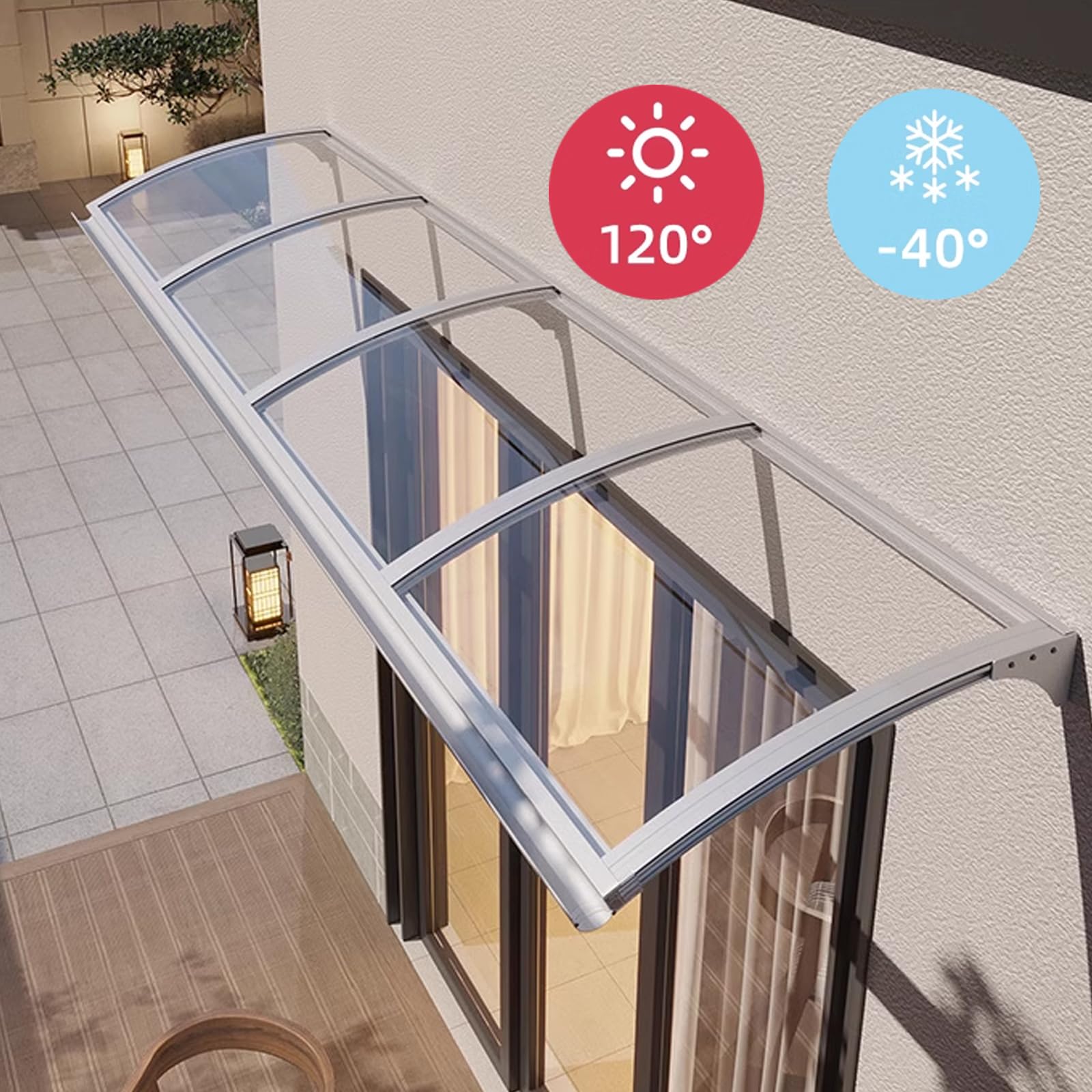 Pensilina Tettoia per Porta Balcone Esterno,Tenda da Veranda Pensilina in Policarbonato e Alluminio,Tettoia modulabile Protezione da Pioggia UV Esterna,Larghezza da 65 a 150 cm (65x230cm/26"x91")