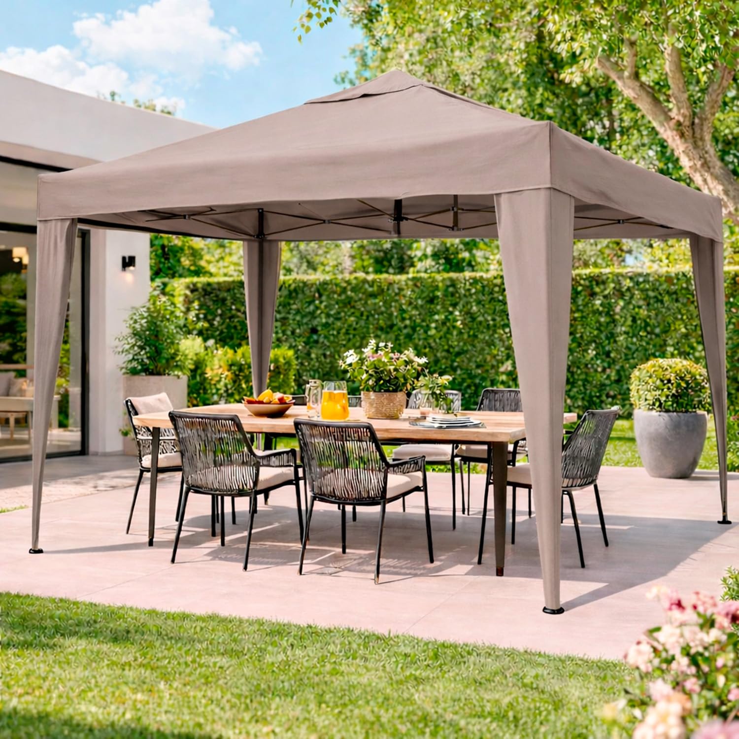 Gazebo Pieghevole 3x4 M Acciaio Idrorepellente 160 g/m² Anti-UV Apertura Rapida a Fisarmonica con Borsa e 4 Sacche Zavorra