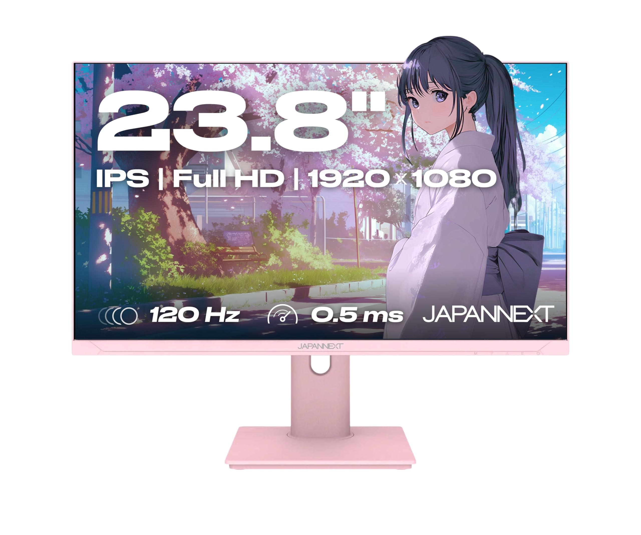 JAPANNEXT Monitor Gaming 23.8" IPS Full HD (1920x1080) 120Hz 0.5ms Rosa Pastel | Altura e inclinación ajustables (HSP) Altavoces integrados G-Sync/FreeSync | Garantía de 3 años | JN-IPS238G120F-HSP-PK