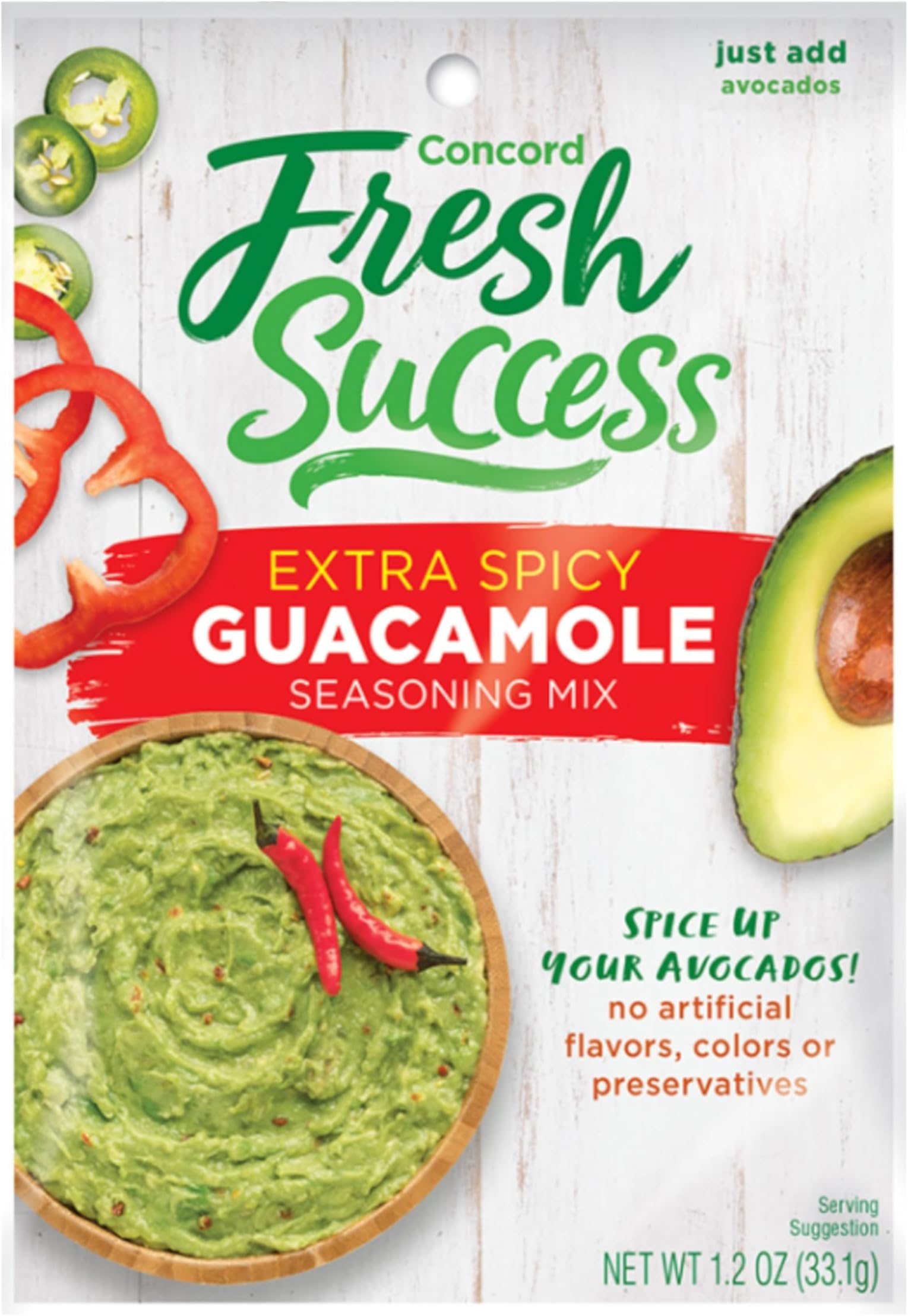 Concord Foods Extra Spicy Guacamole Mix: Bold Heat with Traditional Flavors - Perfect for Spicy Guac Enthusiasts! 1.2 Ounce (Pack of 1)