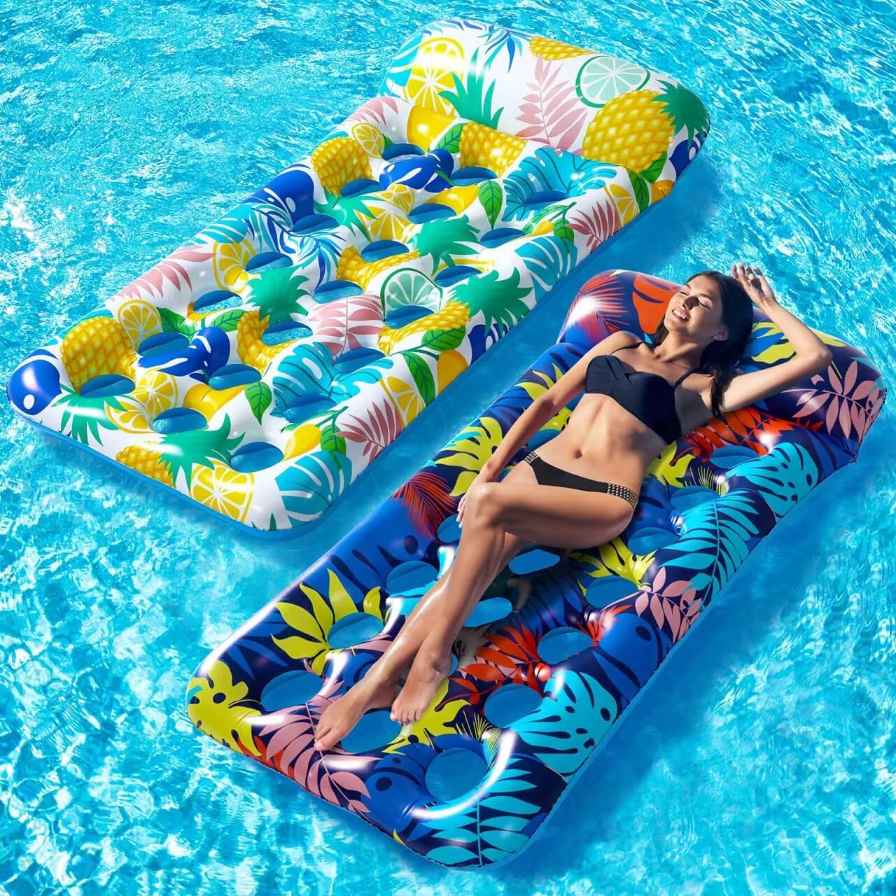 Pool Floats - Inflatable Oversized Pool Raft, Pool Float Adults, Cooling Pool Float Contour Lounger with Headrest for Swimming Pool, Lake, Summer Party Float