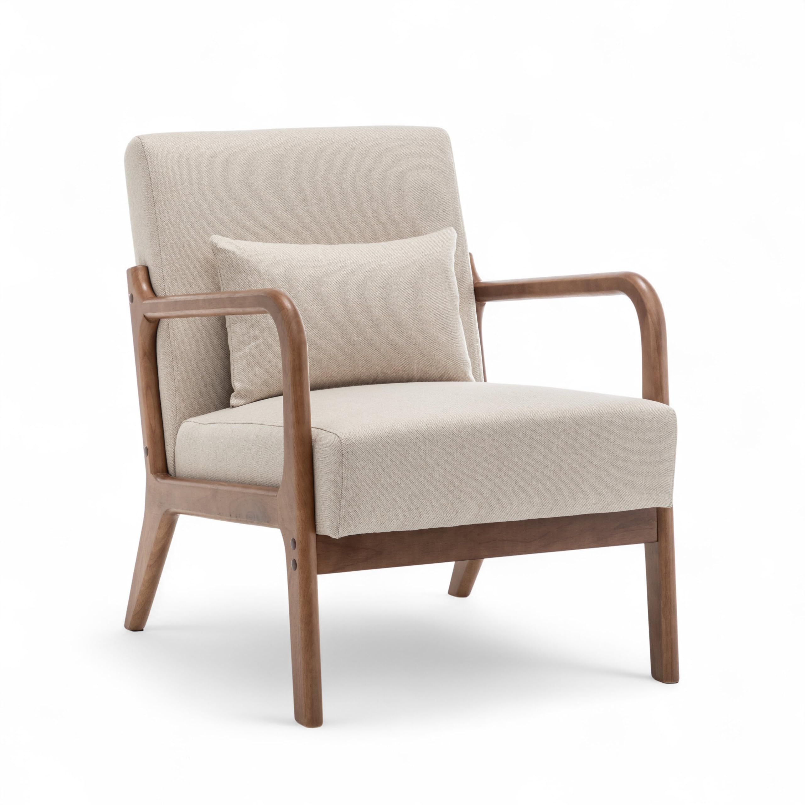 Cosy Beige Linen Accent Chair for Living Room with Lumbar Cushion | Small Fabric Armchair with Wooden Frame for Reading, Relaxing, Nursery | Solid Wood Frame & Durable Fabric - HERTFORD