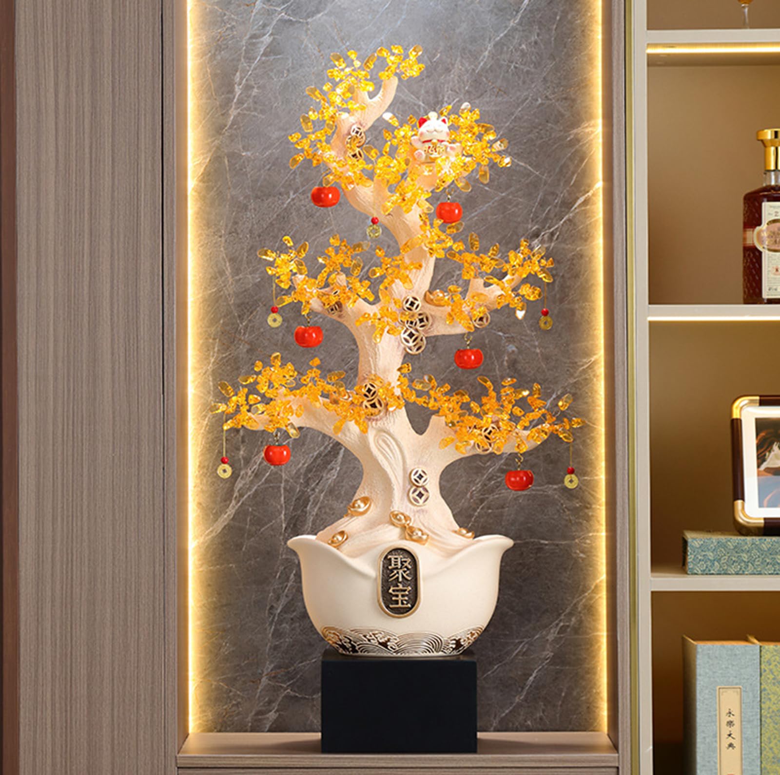 NHDVDVAV Golden Feng Shui Money Tree Statue,Chinese New Year Decoration