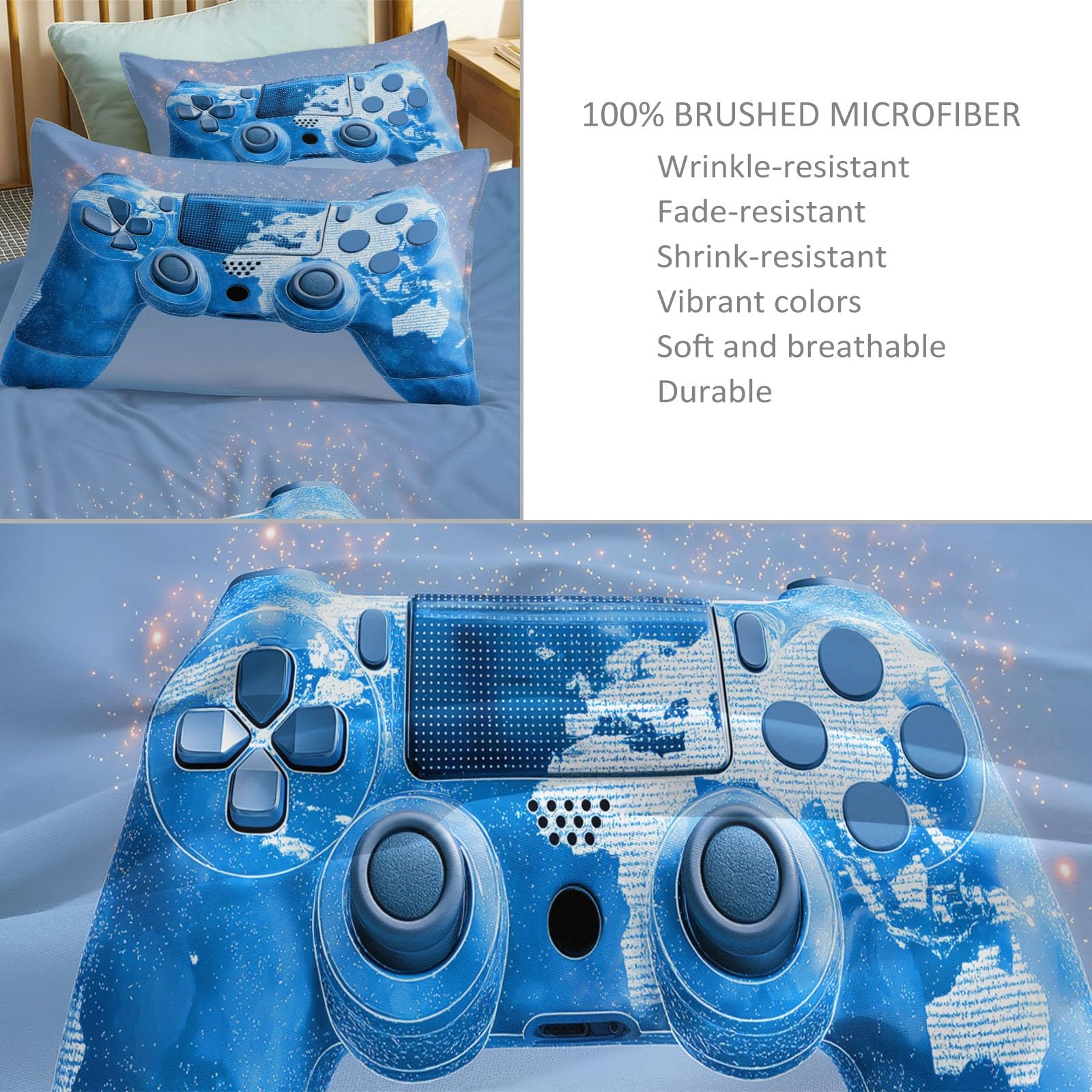 Juego de Funda Nórdica Cama 105/135 de 3 Piezas - Funda Edredon Doble Azul Oscuro Reversible, Funda Nordica Minimalista Mando De Videojuegos Dibujos Animados para Adolescentes Niña Niño 200 x 200 cm