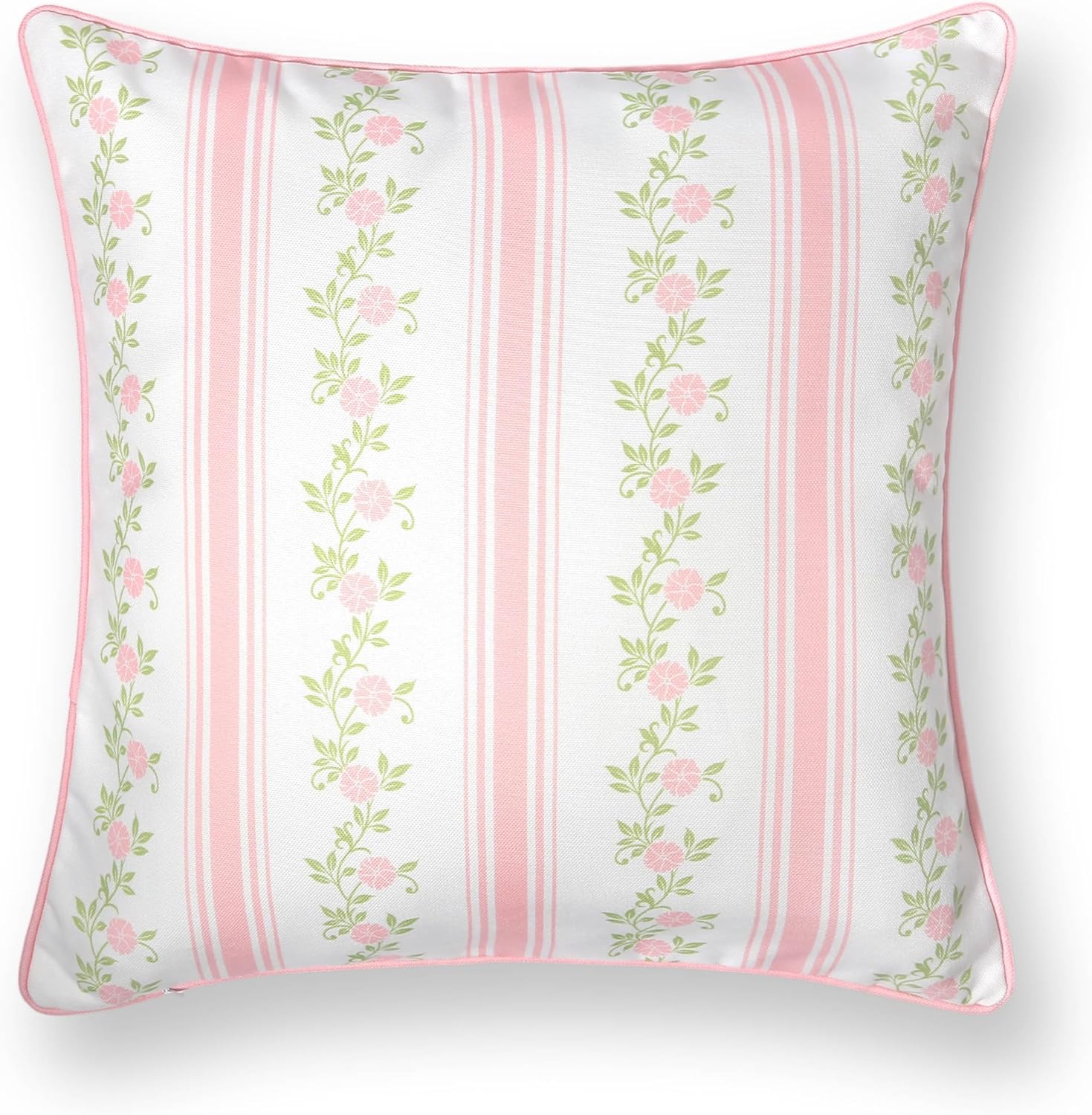 Hofdeco Premium Coastal Patio Indoor Outdoor Throw Pillow Cover Only, 20"x20" Water Repellent for Backyard, Couch, Blush Pink Print Stripe Floral
