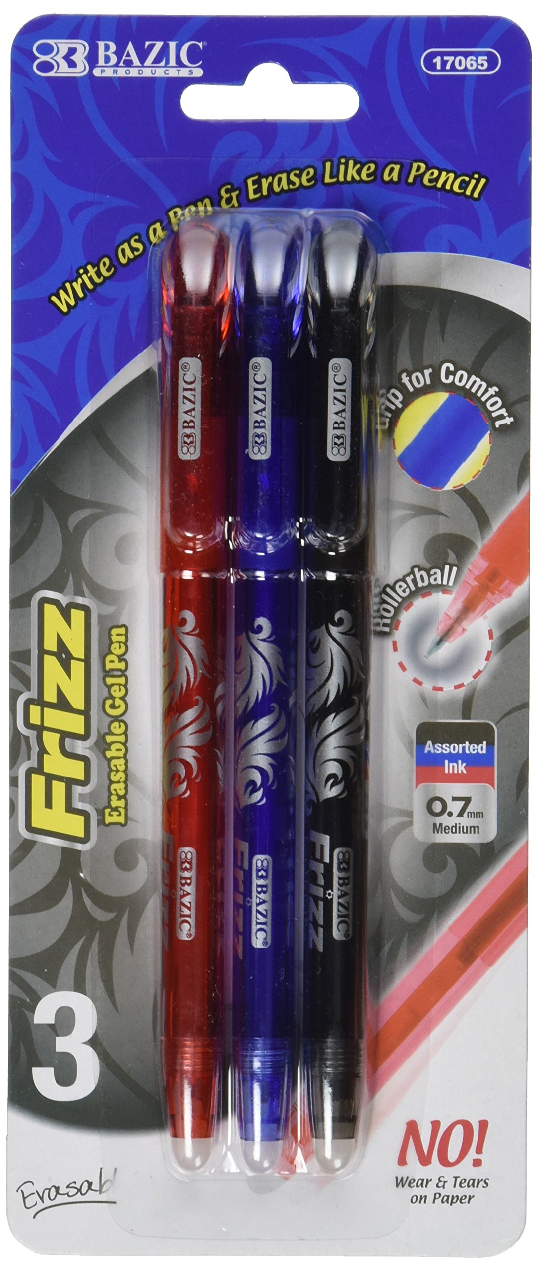 BAZIC ERASABLE GEL PEN 3PC ASST