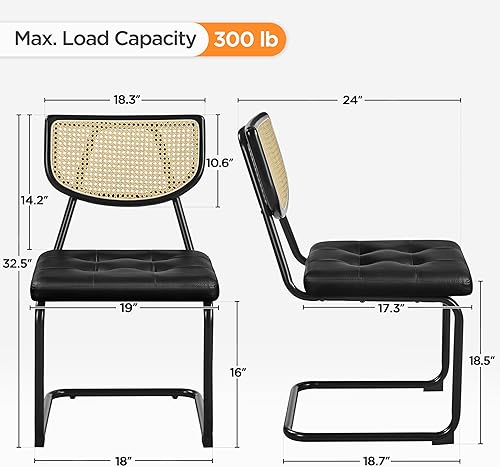 Miniatura 3 de Yaheetech Juego de 2 sillas de comedor de ratán, sillas de cocina modernas de mediados de siglo con patas de metal y asiento tapizado para el hogar,
