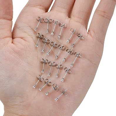 Tornito 10-20 Pairs 20G 2mm Tiny Stud Earrings 316L Stainless Steel Small CZ Ball Earring Set For Men Women