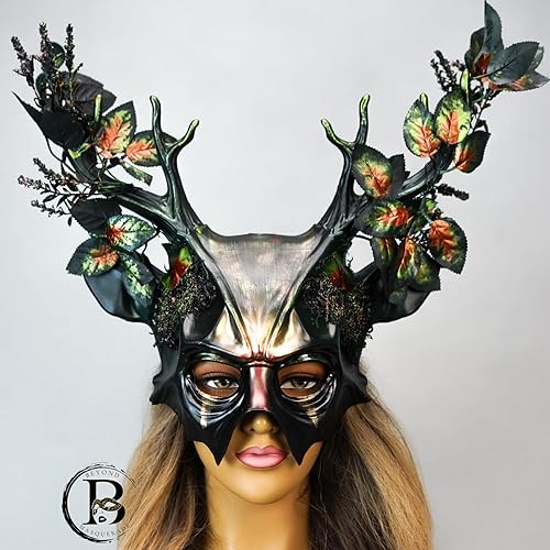 Miniatura 2 de Máscara de cuernos de carnero de Halloween para hombres y mujeres, máscara de calavera de diablo aterradora, máscara de vudú, máscara espeluznante