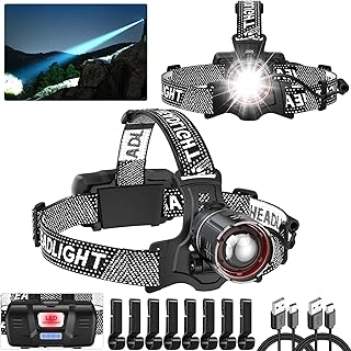 Super Bright Headlamp Rechargeable 2 Pack, High Lumen LED Head Lamp with Motion Sensor, 5 Modes, Zoomable Head Light for Forehead, 90° Adjustable, Waterproof Headlamps for Adults, Hard Hat, Camping