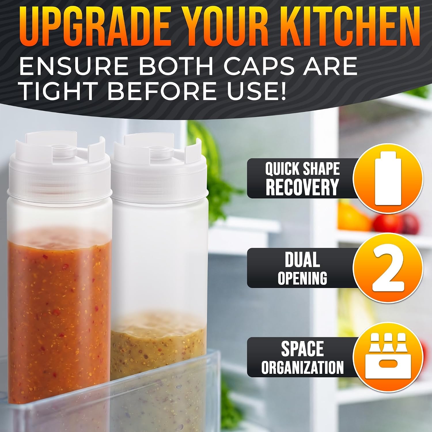 3 Pcs Condiment Squeeze Bottles, Flexible, Self-Closing (Clear)