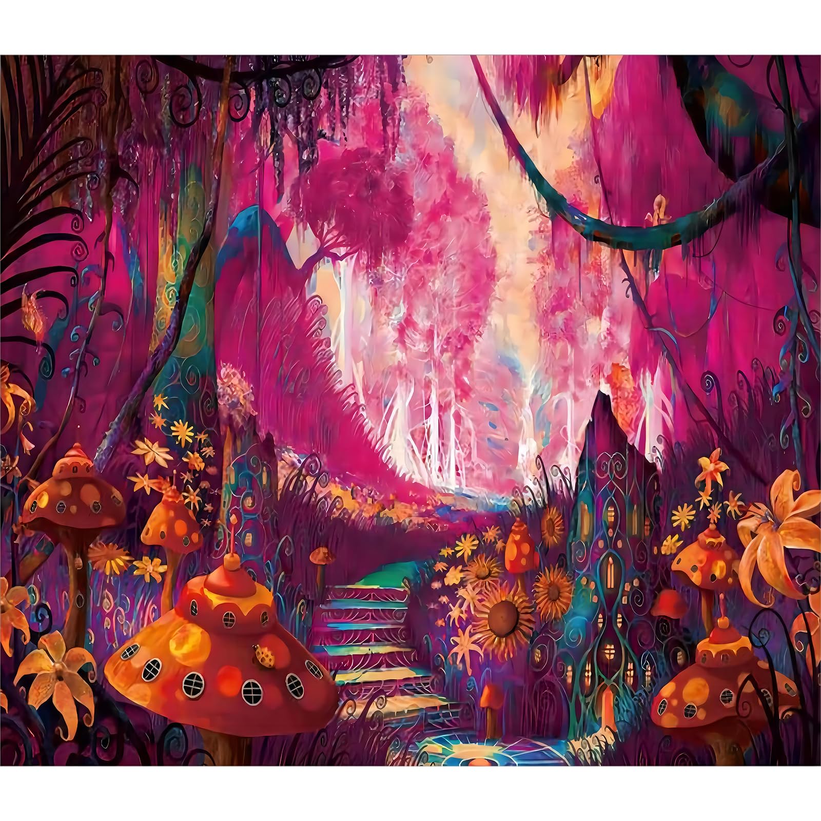 Roninkier Mushroom UV Tapestry Black Light Wall Cloth, Psychedelic Aesthetic Skeleton Nature Forest Wall Hanging for Bedroom Living Room (Mushroom 3, 95 x 73cm)