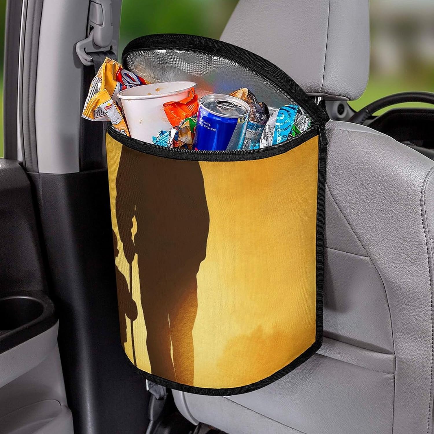 Car Trash Can Silhouette of an Old Man Printed Car Organizer Car Accessory Interior Car Garbage Can with Lid