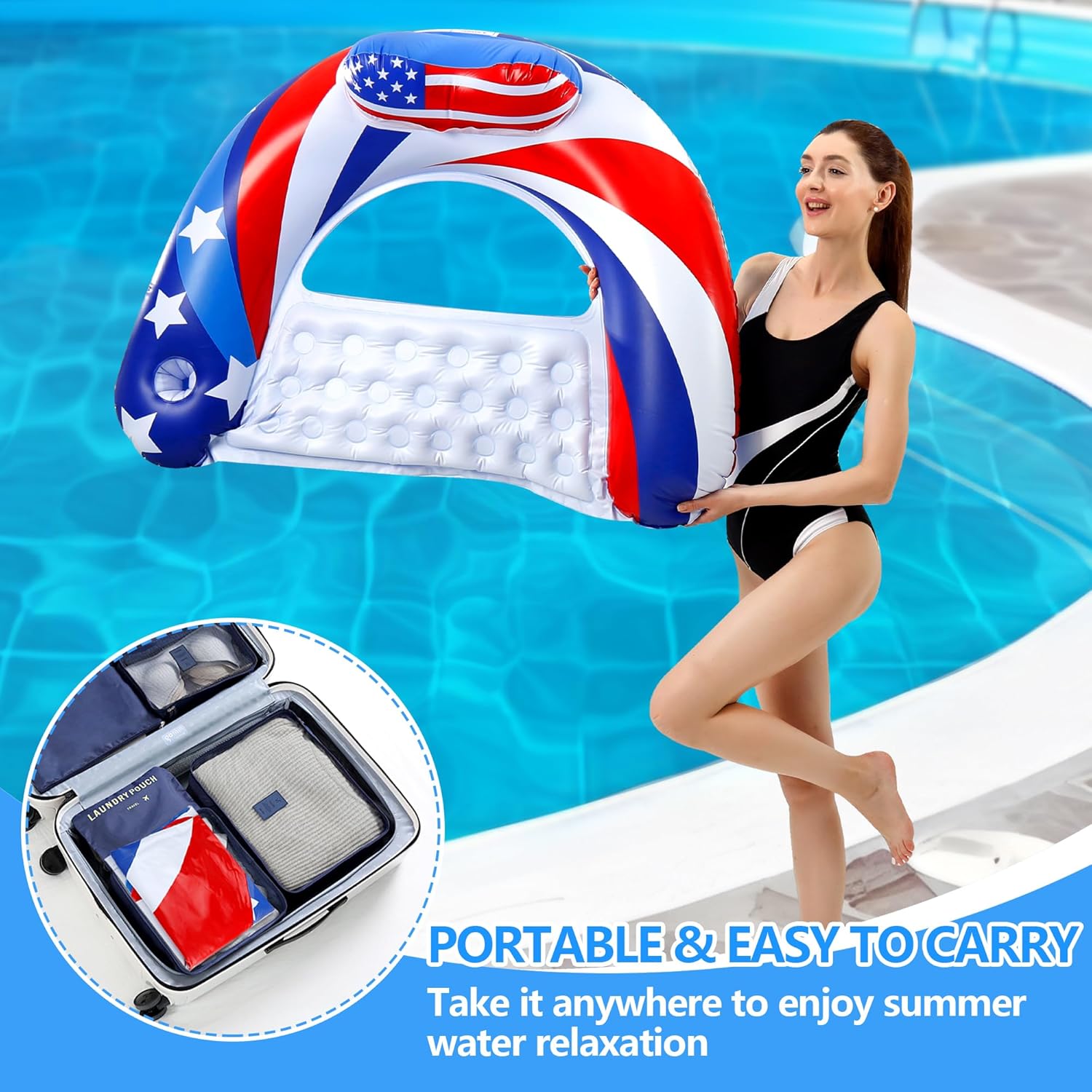 3 Pack Pool Floats Adult, SEETOHOME Inflatable Pool Float Chairs with Cup Holder, Pool Floaties for Adults, Lake Floats Perfect for Pool Lake River Beach Water Fun