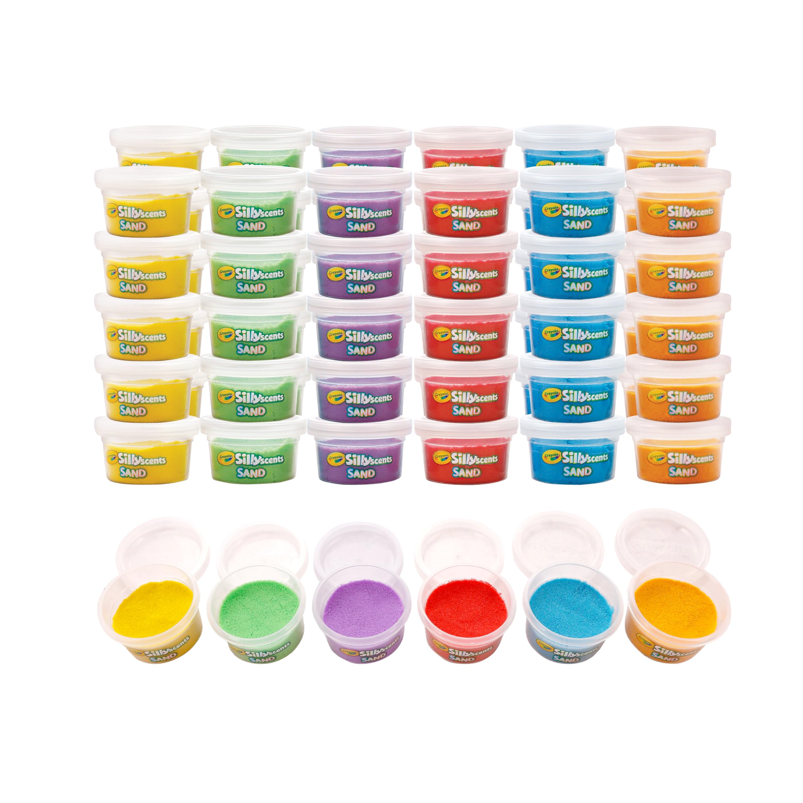 Crayola Silly Scents Play Sand – 60 Mini 1oz Tubs of Moldable Sensory Sand in 6 Bright Co…