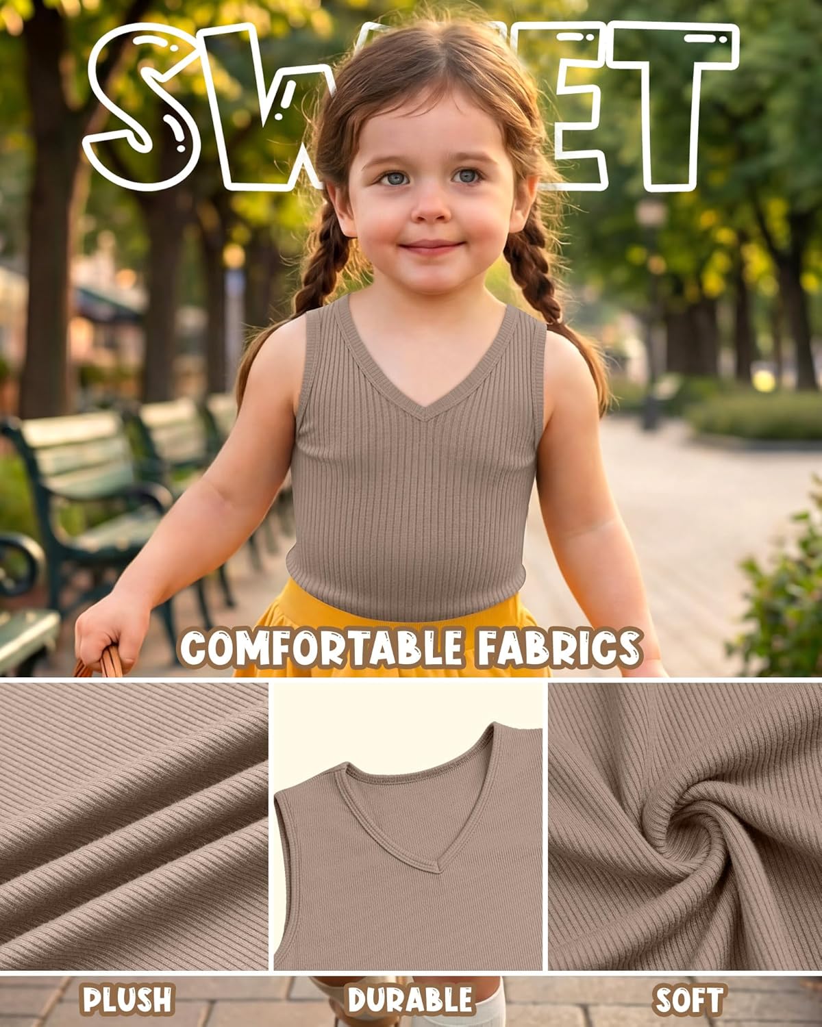 Oakgarden 4 Pack Girls' Tank Tops Ribbed V Neck Sleeveless Cute Summer Tee Slim Fitted Camisole Kids Soft Casual Basic Tanks