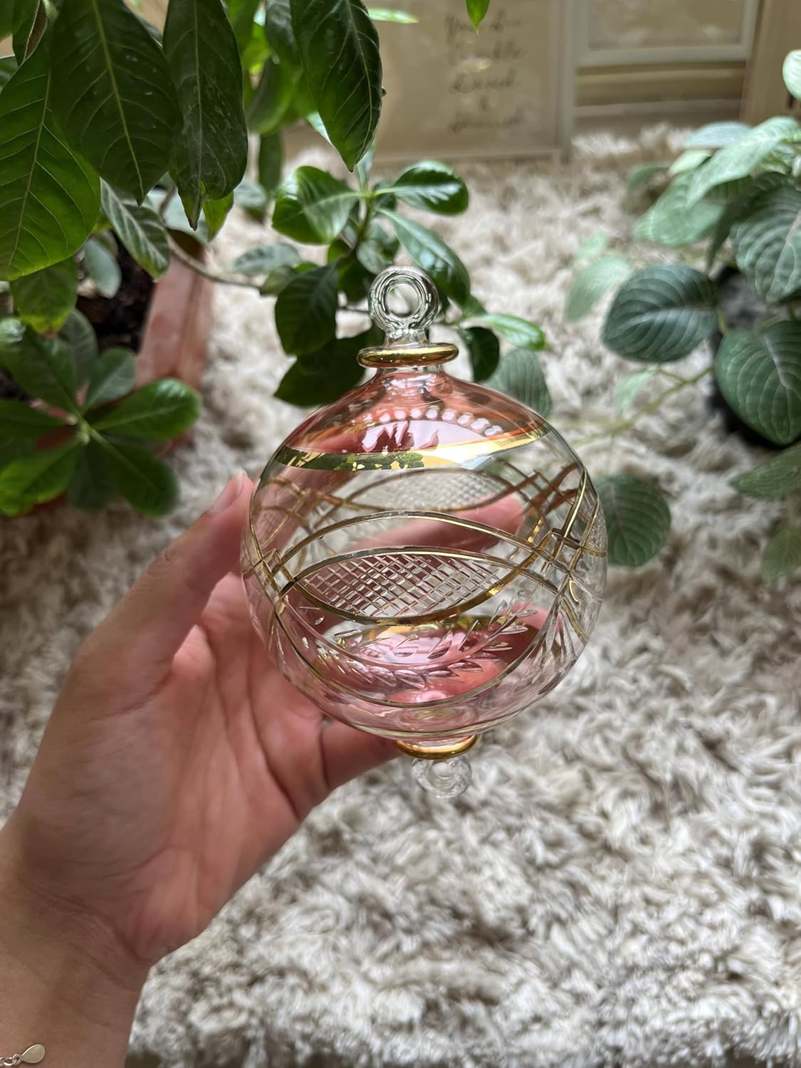 Engraved Pink and Clear Glass Christmas Ornament for Christmas Tree Decorations | Hanging Ornaments for Tree Decorations | Christmas Decor for Home | Ornaments for Summer Decoration | Egyptian Glass - Image 3