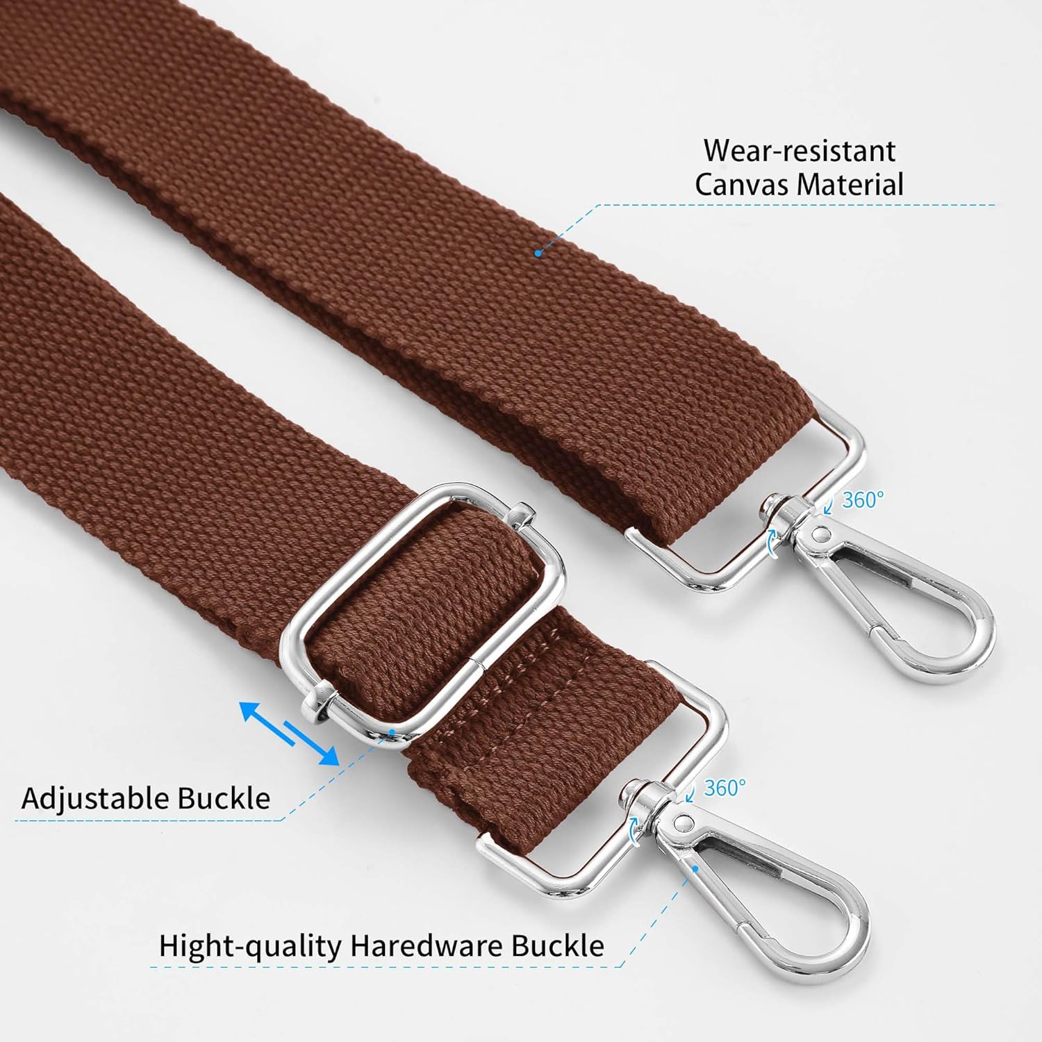 Wide Purse Strap Replacement Crossbody Shoulder Bag, Universal Adjustable Straps for Bags, Silver Buckle - Brown - Image 3