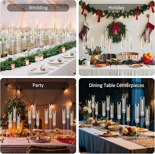 Miniatura 6 de Vincidern Juego de 24 portavelas cónico de acrílico, juego transparente para centro de mesa, soporte de vela largo, pantalla cilíndrica para