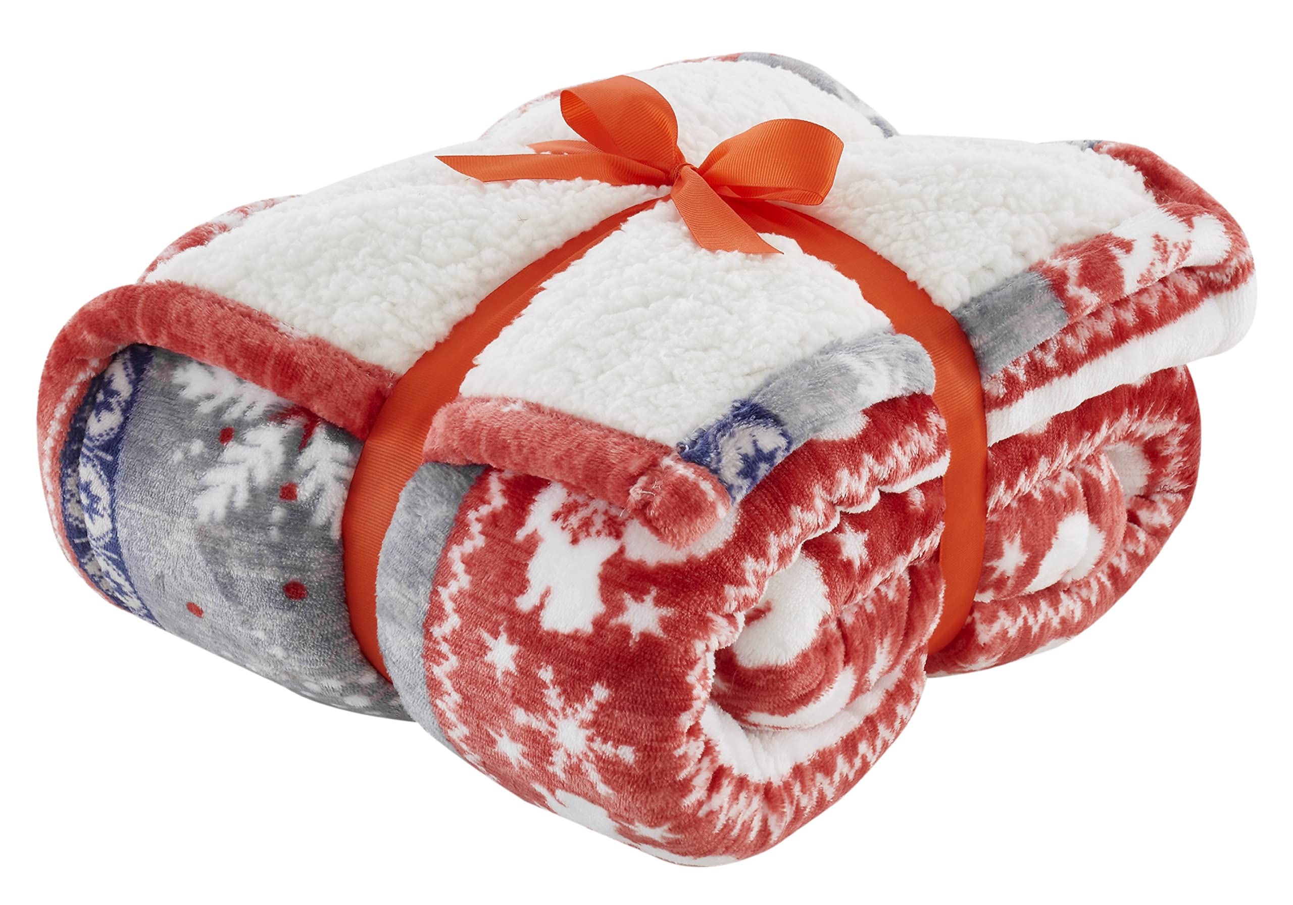 Happy Linen Company Couverture en Polaire Sherpa - Motif Nordique - Chaud/Fausse Fourrure - Rouge - XXL