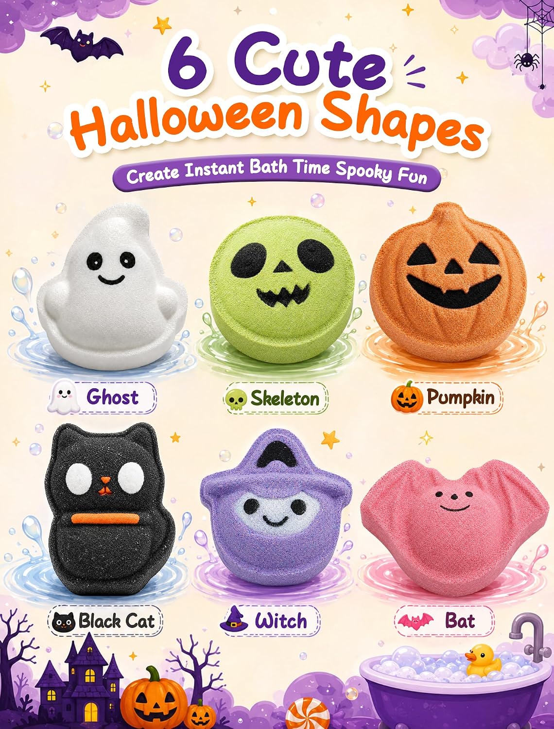 OKPOW Halloween Bath Bombs for Kids: 6 Cute Shapes for Boo Basket Stuffer