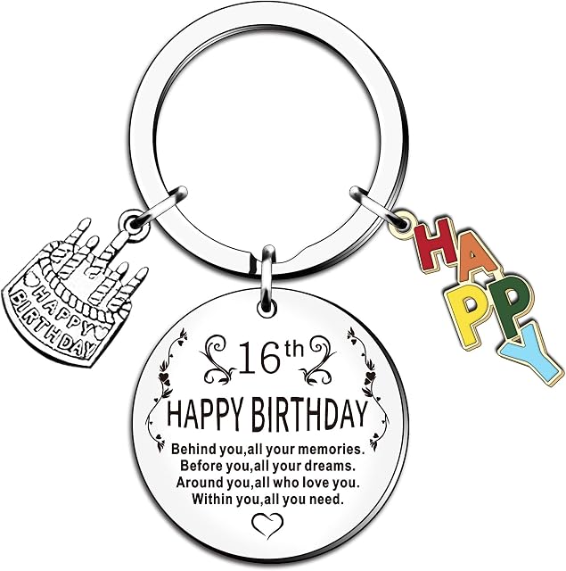 HULALA 13th 16th 18th 21st 30th 40th 50th Happy Birthday Inspirational Keyring Gifts for Women Girls Lovely Keychain Presents Engraved Behind You All Your Memories Before You All Your Dreams (16th)