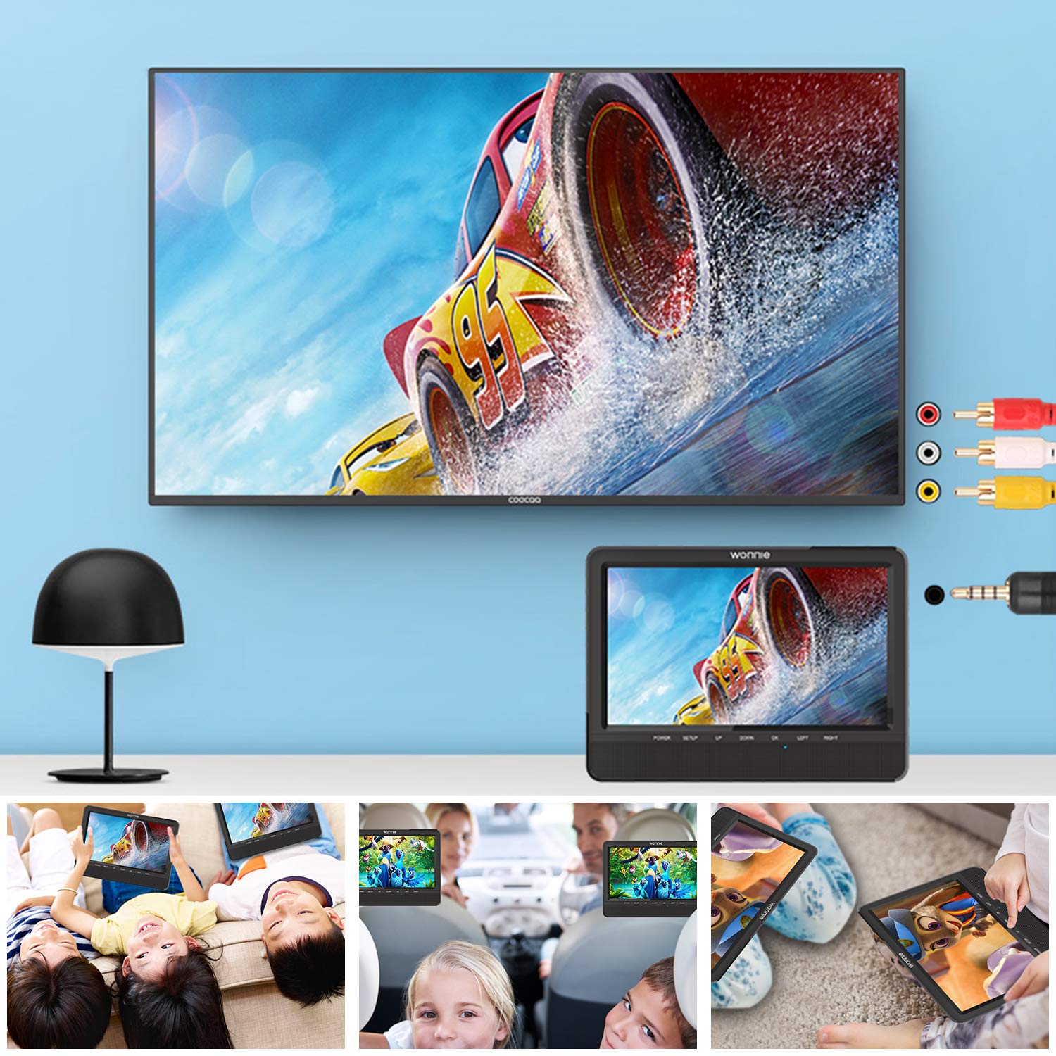 wonnie Téléviseur portable voiture lecteur DVD, avec deux 10.5 pouces TFT écran LED, avec une résolution 1024 * 600 Support de appui-tête, soutien USB/SD, idéal pour voyage des familles