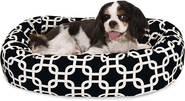 Majestic Pet 24 Inch Links Sherpa Calming Dog Bed Washable Cozy Soft Round Dog Bed with Spine for Head Support - Fluffy Donut Dog Bed 24x19x7 inch Round Pet Bed Small - BLACK