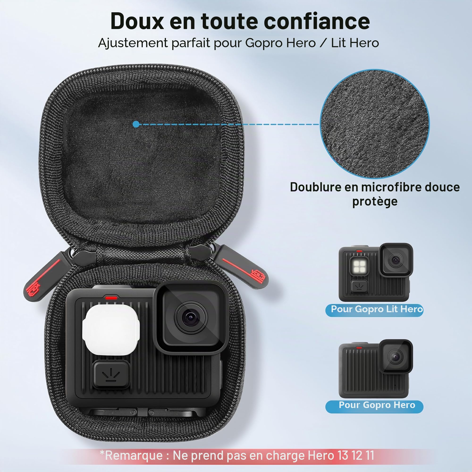 STARTRC VCR Étui de transport pour GoPro Lit Hero/Hero Accessoires Coque rigide PU Housse de rangement Mini sac de voyage Portable Étuis avec mousqueton Caméra d'action