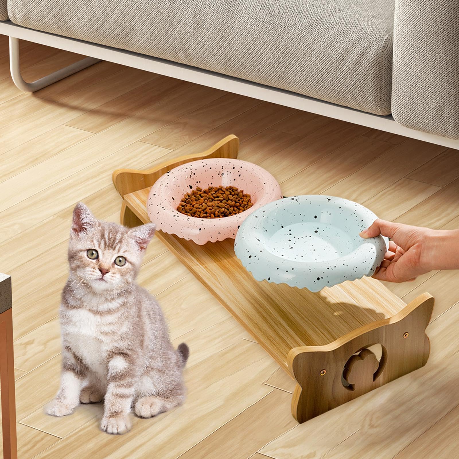 Soporte para Comedero de Mascotas Elevador de Resistente Deslizamientos Ofrece Comodidad Durante Las Comidas Adecuado para Gatos, marrón