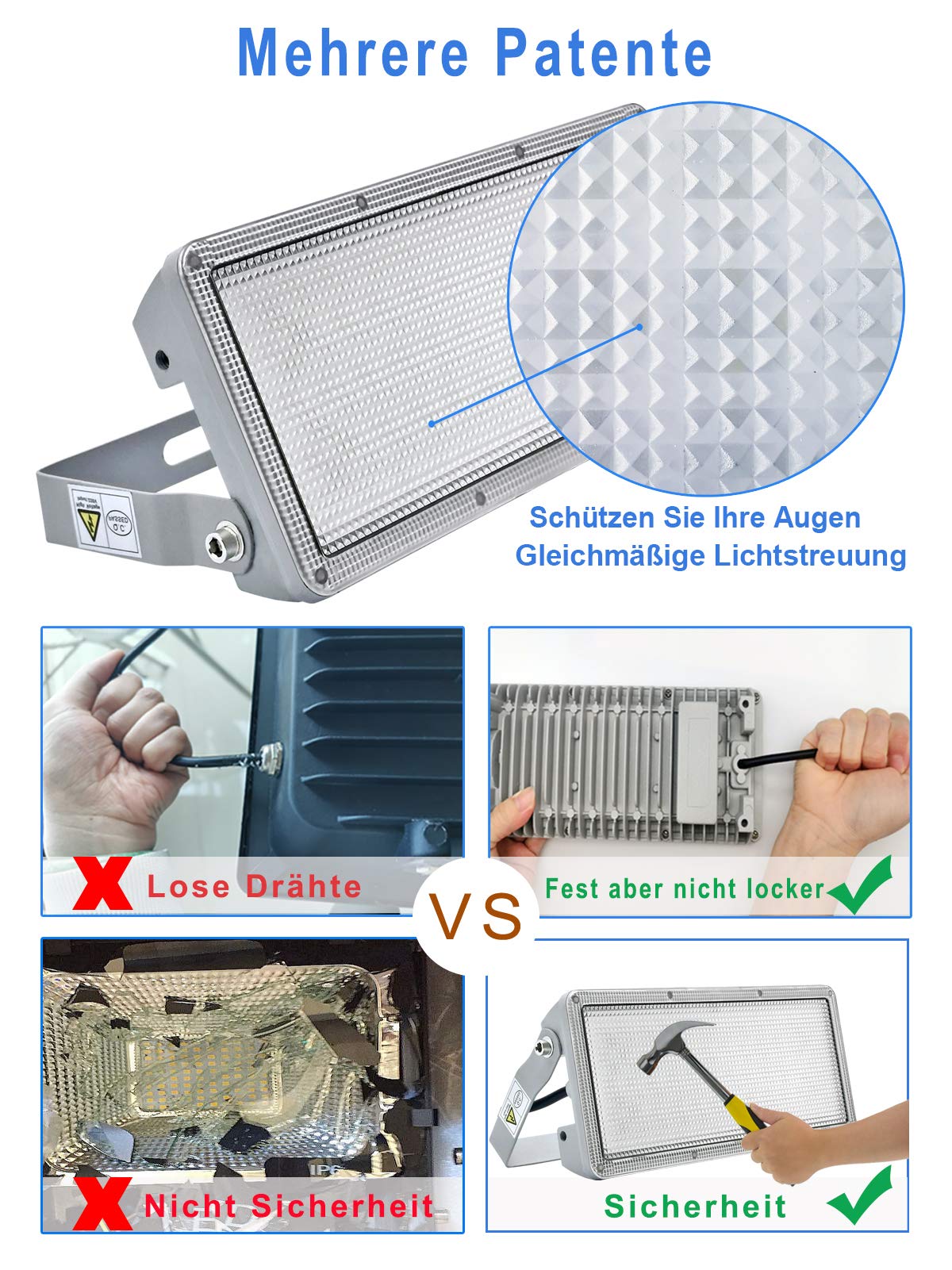 reflektor LED, 50 W, 5000 lm, bardzo jasny, reflektor zewnętrzny LED, 3000 K, klasa wodoszczelności IP67, 2 sztuki w zestawie