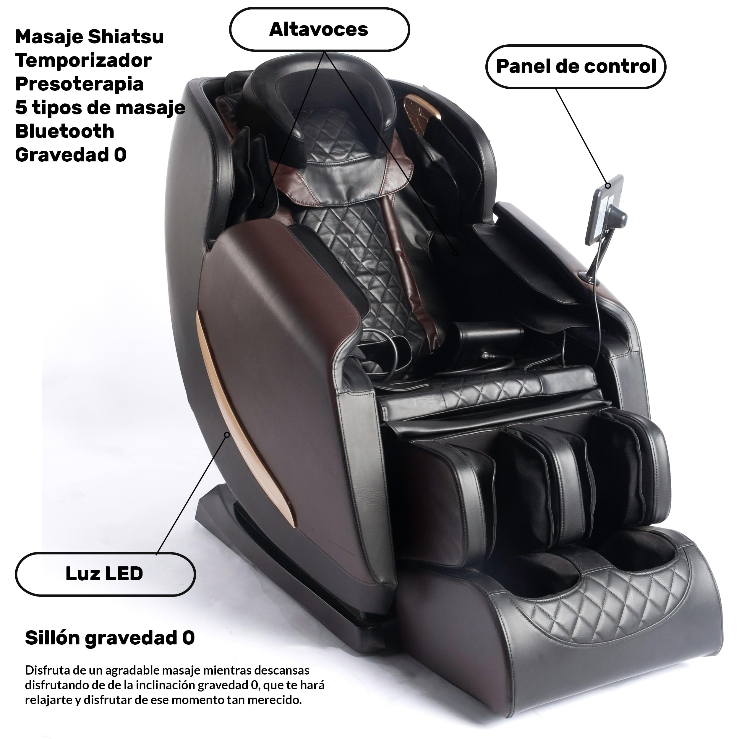 DUPI Sillón de Masaje Eléctrico | Gravedad Cero 3 Niveles | Bluetooth Música | Presoterapia y Calor | Control Digital | Sillón Relax Reclinable, Polipiel, Metal